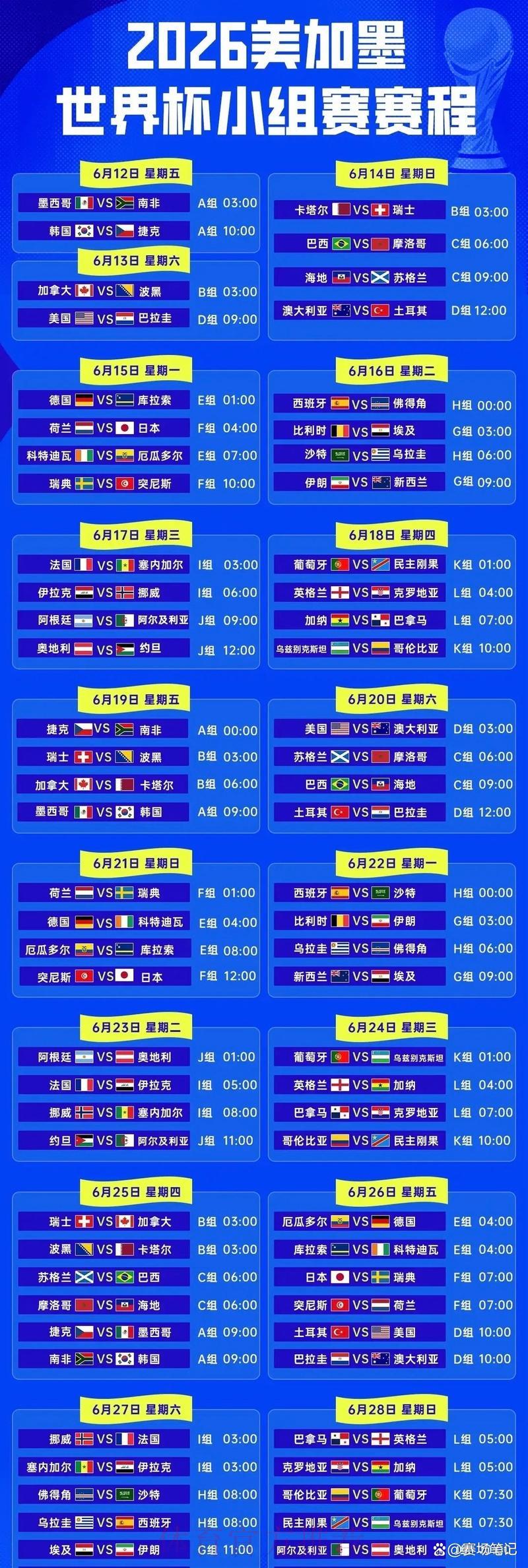 2026世界杯备战：预选赛完整赛程时间表正式公布